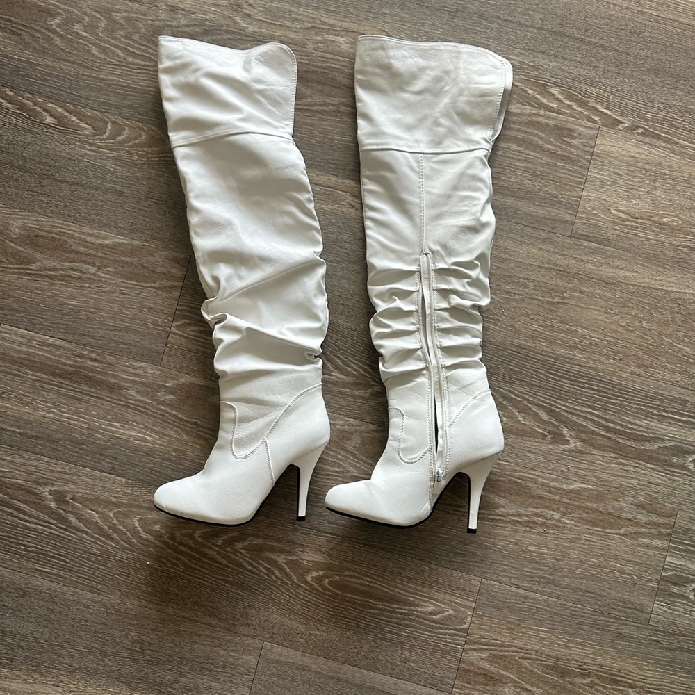 White Knee-High Ruched Stiletto Boots ✨